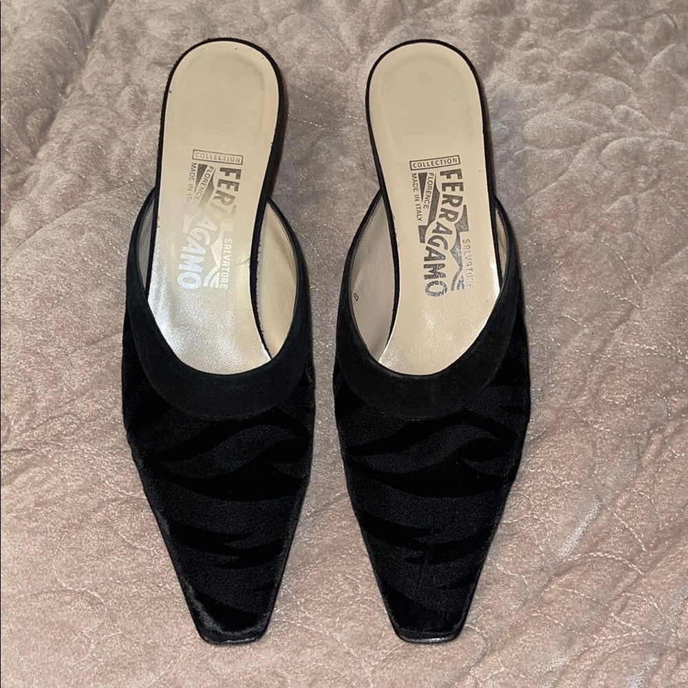 Salvatore Ferragamo Black Suede Mules